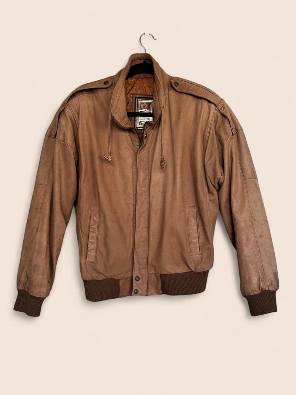 Vintage G-III Leather Bomber Jacket Mens Small Brown Paisley Lined 90s Flight